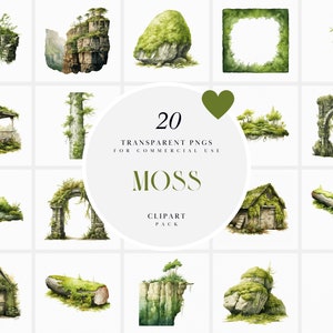 Aquarelle mousse clipart, clipart plante mousse, vert rochers moussus Clipart, Clipart de souches de mousse botanique, PNG Transparent, usage Commercial