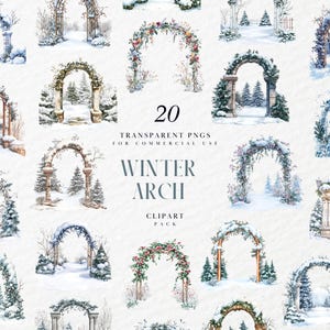 Clipart de arco de inverno em aquarela, moldura floral gelada, buquê de casamento boho, decoração botânica gelada, gráficos PNG transparentes, uso comercial
