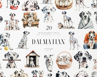 Watercolor Dalmatian Clipart, Spotted Dog Puppy, Cute Pet Breed for Nursery Decor, Dog Lover Crafts, Transparent PNG Graphic, Commercial Use