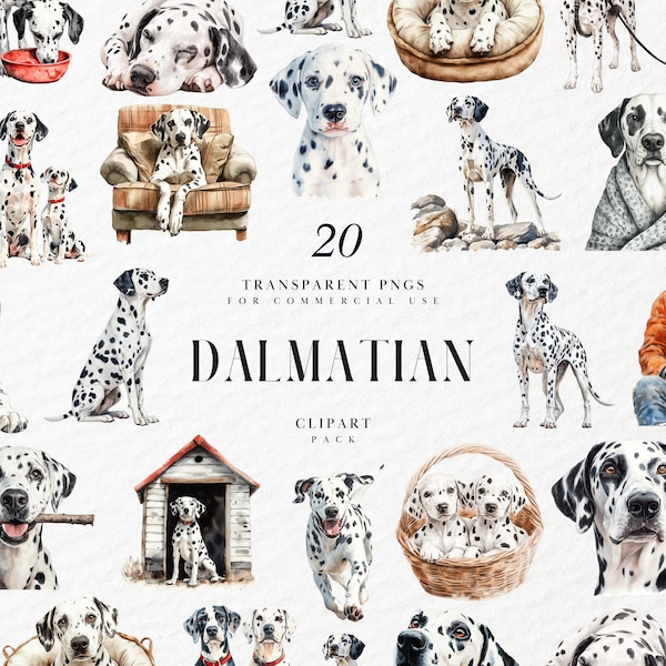 Watercolor Dalmatian Clipart, Spotted Dog Puppy, Cute Pet Breed for Nursery Decor, Dog Lover Crafts, Transparent PNG Graphic, Commercial Use