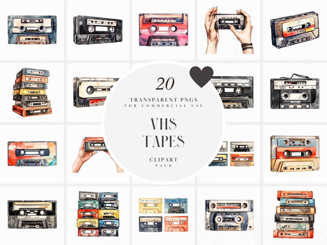 Watercolor Cassette Tapes Clipart, VHS Tapes Clipart, Audio Tape Video ...