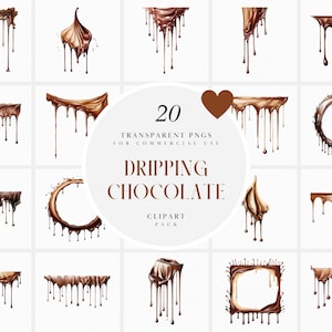 Watercolor Dripping Chocolate Clipart, Chocolate Dessert Drips Clipart, Chocolate Drip Overlay, Chocolate Sweets Graphic, PNG Commercial Use
