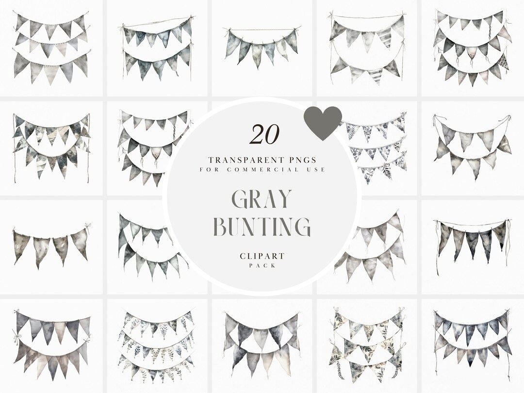 Watercolor Gray Bunting, Grey Hanging Garland, Card Making, Invitations ...