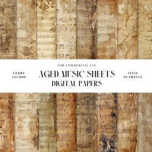 Gealterte Musikblätter Digitale Papiere, gefärbte alte Musikpapier-Digital-Tapete, Vintage-Muster, rustikale Textur, Hintergrund-nahtloses Muster