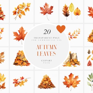 Watercolor Autumn Leaves Clipart, Fall Leaf Clipart, Falling Leaf Fall Season Clipart, Pile of Leaves Clipart, PNG Format for Commercial Use