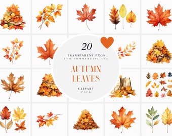 Watercolor Autumn Leaves Clipart, Fall Leaf Clipart, Falling Leaf Fall Season Clipart, Pile of Leaves Clipart, PNG Format for Commercial Use
