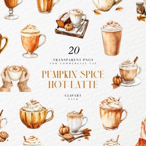 Akvarell varm pumpa krydda latte clipart, varm kopp pumpa krydda latte, mugg, dryck, höstsäsong, transparent PNG, kommersiellt bruk