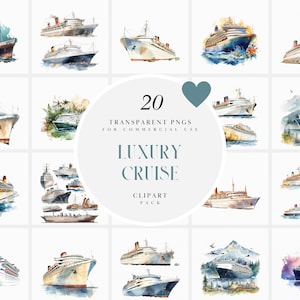Clipart de cruzeiro de luxo em aquarela, clipart de navio de cruzeiro, clipart de navios de cruzeiro de férias, clipart de navio de passageiros, formato PNG para uso comercial,