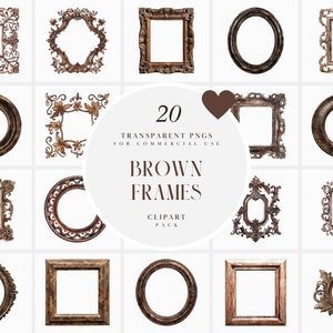 Può includere: Set di 20 cornici per foto marroni ornate con varie forme e dimensioni. Le cornici sono tutte in stile vintage con dettagli intricati. Le cornici sono perfette per aggiungere un tocco di eleganza a qualsiasi arredamento domestico.
