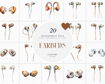 Auriculares de acuarela, clipart, auriculares con cable, auriculares inalámbricos, deportes, trabajo, juegos, cancelación de ruido, PNG transparente, uso comercial