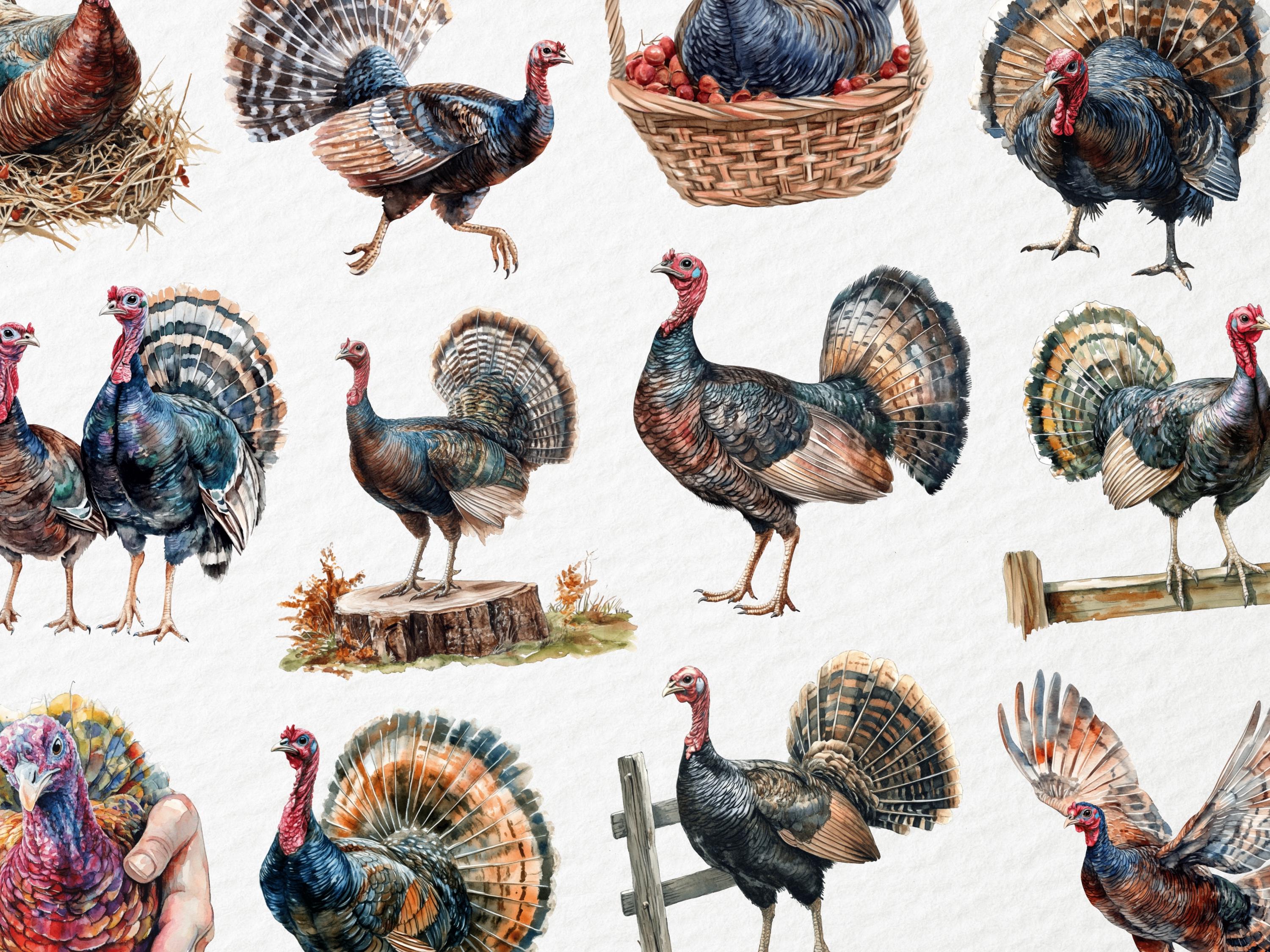 Watercolor Wild Turkey Clipart, Farm Bird Illustration Art, Autumn ...