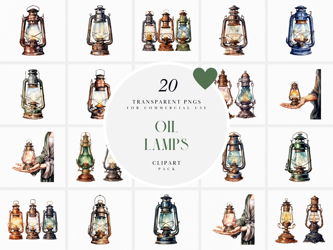 Watercolor Oil Lamp Clipart, Antique Oil Lamps Clipart, Vintage