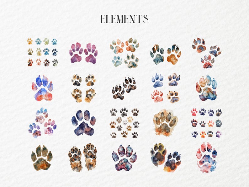 Watercolor Paw Print Clipart, Paw Prints, Cat Lovers, Dog Lovers, Pet ...