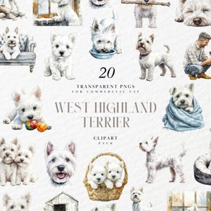 Aquarell West Highland Terrier Clipart, süße Westie Hund, Cartoon Haustier, lustige Welpen Illustration, transparente PNG Grafiken, kommerzielle Nutzung