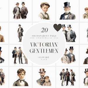 Clipart gentiluomo vittoriano dell'acquerello, clipart giovane ragazzo vittoriano, clipart ragazzo vittoriano, signori, padre, nonno, uso commerciale