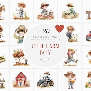 Aquarell niedlichen Bauernhof Junge Clipart, Cartoon Bauernjunge, Bauernhofleben Clipart, Kindergarten Drucke, Lehrmittel, transparente PNG Grafiken, kommerzielle Nutzung