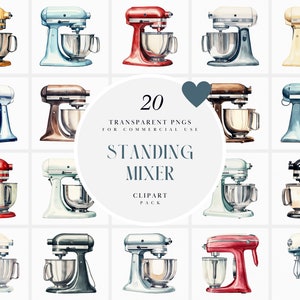 Clipart mixer da piedi ad acquerello, clipart mixer da cucina, mixer elettrico, cottura al forno, panetteria, Kitchenaid, PNG trasparente, uso commerciale