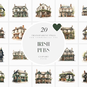 Aquarel Irish Pub clipart, Irish Pubs clipart, Old Irish Tavern clipart, Beer and Drinking PNG, transparante PNG-graphics, commercieel gebruik