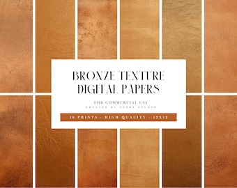 Textured Bronze Digital Papers, Bronze Metal Digital Patterns, Distressed Bronze Digital Wallpapers, Metallic Bronze Texture Background Art