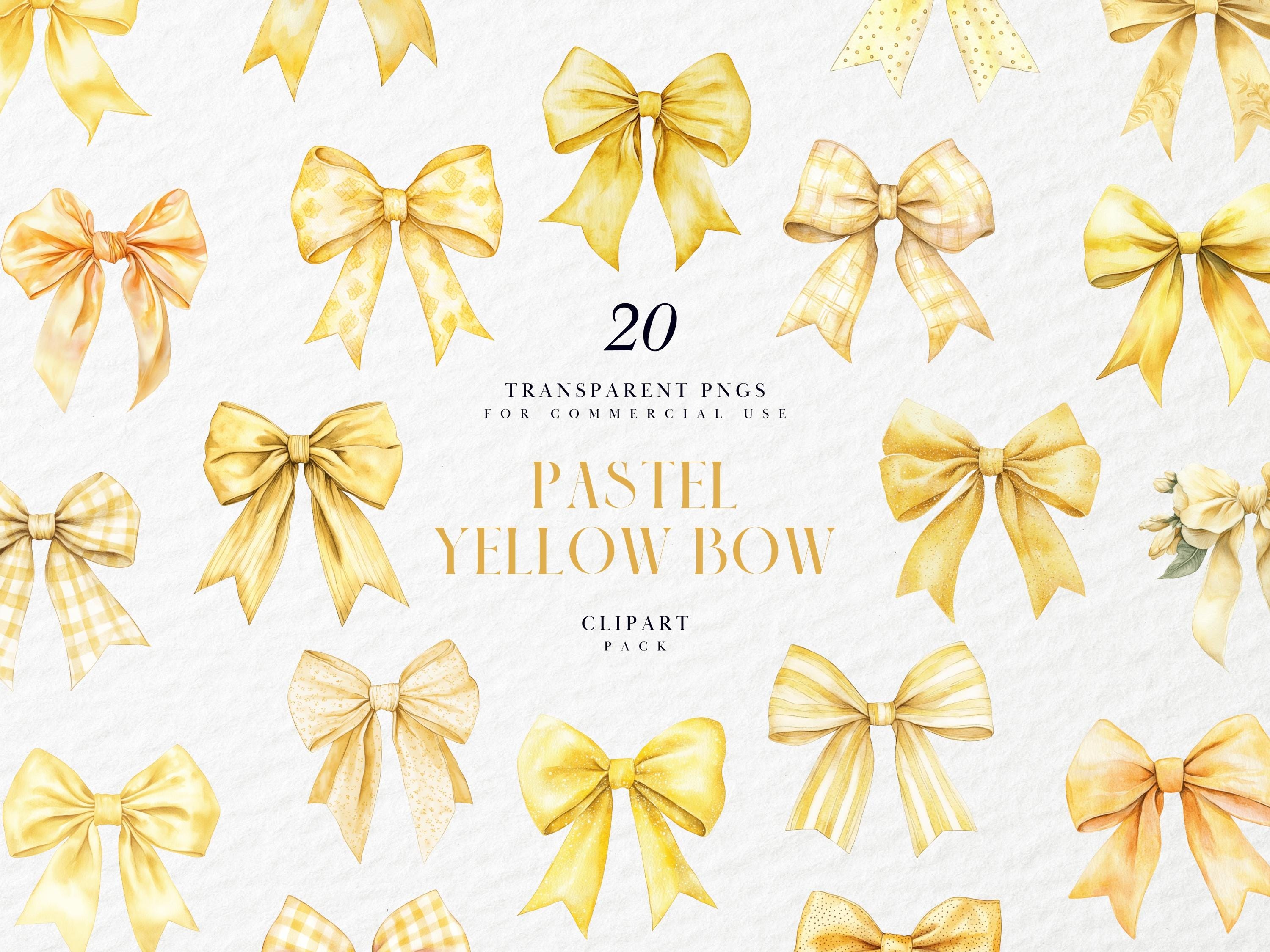 Watercolor Pastel Yellow Bow Clipart, Light Yellow Bows, Soft Ribbon Bow, Invite Card Making, Paper Craft, Transparent PNG, Commercial Use