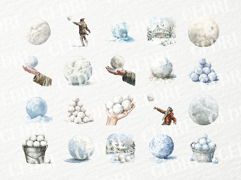 Watercolor Snow Ball Clipart, Rolled Snow Balls, Winter Elements ...