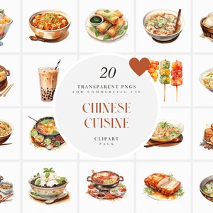 Clipart di cucina cinese ad acquerello, Clipart di cibo cinese Han, Cibo tradizionale autentico dell'Asia orientale, Grafica PNG trasparente, Uso commerciale