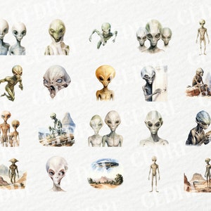 Watercolor Realistic Alien Clipart, Realistic Alien Clipart, UFO ...