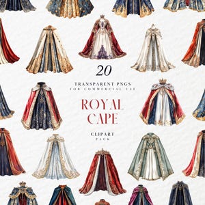 Aquarel Royal Cape clipart, vorstelijke mantel voor prins, koning, middeleeuws trouwkleed, fantasiekostuum, transparante png-afbeelding, commercieel gebruik