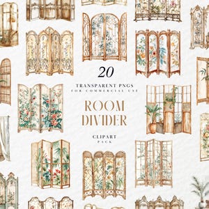 Puede incluir: Un conjunto de 20 imágenes de clipart digitales de separadores de ambientes. Los separadores están hechos de madera y tienen varios diseños, incluidos patrones florales, formas geométricas y elementos naturales. Las imágenes son PNG transparentes y son aptas para uso comercial.