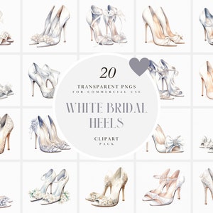 Clipart de tacones altos de novia modernos en acuarela, clipart de tacones de novia blancos, clipart de zapatos de tacón de boda color marfil, PNG transparente, uso comercial