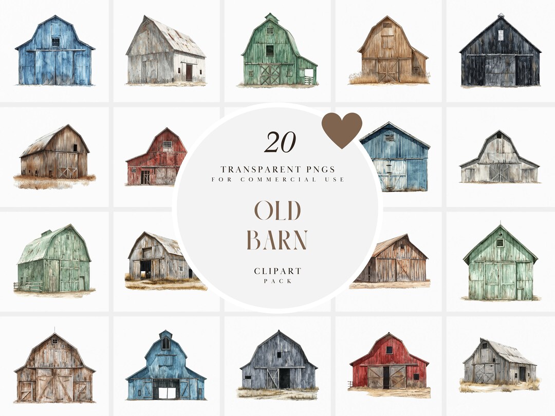 Watercolor Rustic Barn Clipart, Old Barn With Doors, Farm Life Clipart ...