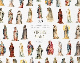 Watercolor Virgin Mary Clipart, Mother Mary Clipart, Prayer, Christianity, Catholicism, Protestant, Transparent PNG Graphics, Commerical Use
