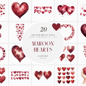 Clipart di cuori rossi color marrone acquerello, Clipart di cuori scuri, Clipart di forme di cuore, Romanticismo di San Valentino, Grafica PNG trasparente, Uso commerciale