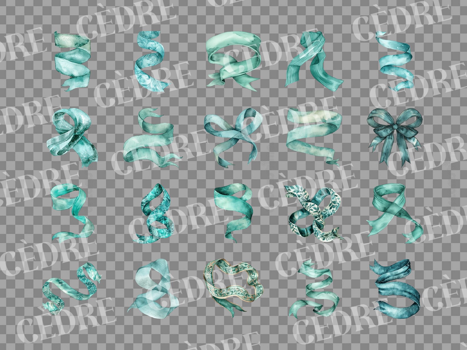 Watercolor Teal Ribbon Clipart, Teal Ribbons Clipart, Decorative ...