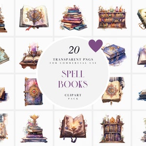 Aquarel Spell Book Clipart, Fantasy Spell Books Clipart, Enchanted Magical Spellbook Clipart, transparante PNG grafische kunst, commercieel gebruik
