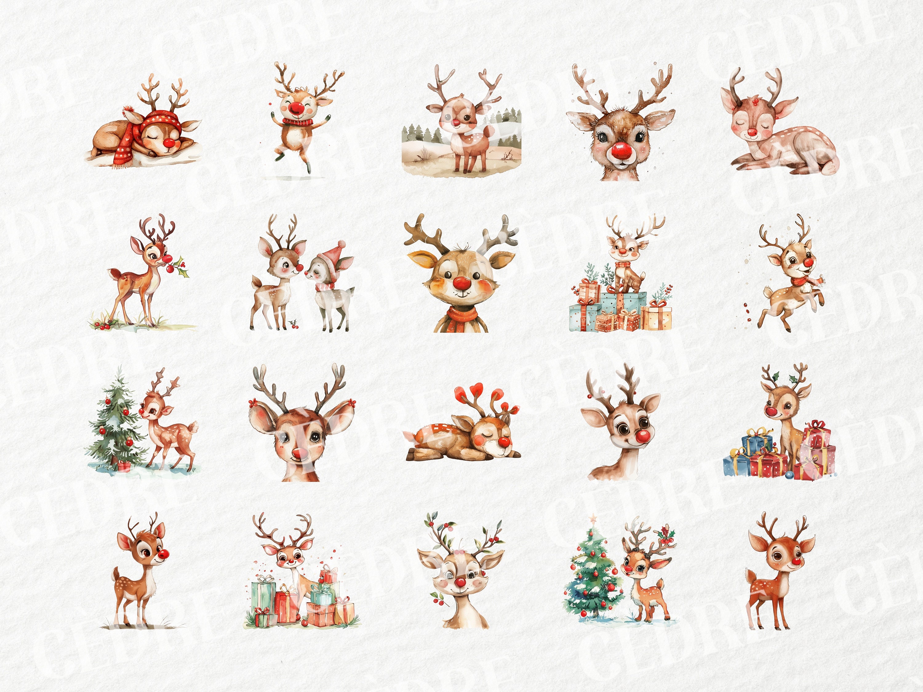 Watercolor Cartoon Rudolph the Red Nosed Reindeer Clipart, Adorable ...