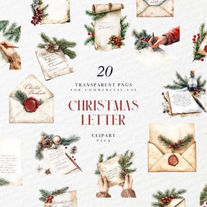 Carta navideña en acuarela, imágenes prediseñadas, cartas navideñas escritas a mano, invitaciones, temporada festiva, PNG transparente, uso comercial