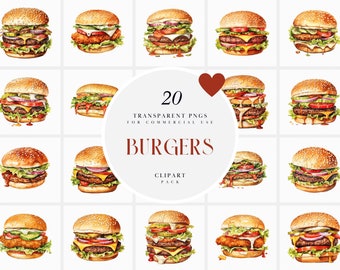 Watercolor Hamburger Clipart, Cheeseburger Clipart, Burgers Clipart, Chicken Burger Clipart, Home Fast Food, Transparent PNG, Commercial Use