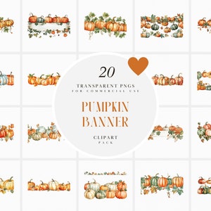 Akwarela Poziomy Baner Dyniowy Clipart, Banery Dyniowe Clipart, Girlandy Tworzenia Kart, Obramowanie Dyni, Elementy Jesieni, Wykorzystanie Komercyjne