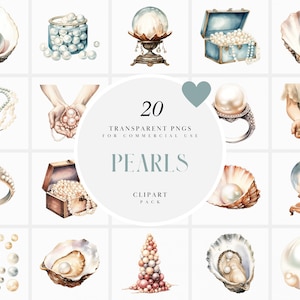 Aquarel parels clipart, kostbare parel clipart, nautische glanzende parels clipart, parel sieraden, transparante PNG-bestanden voor commercieel gebruik