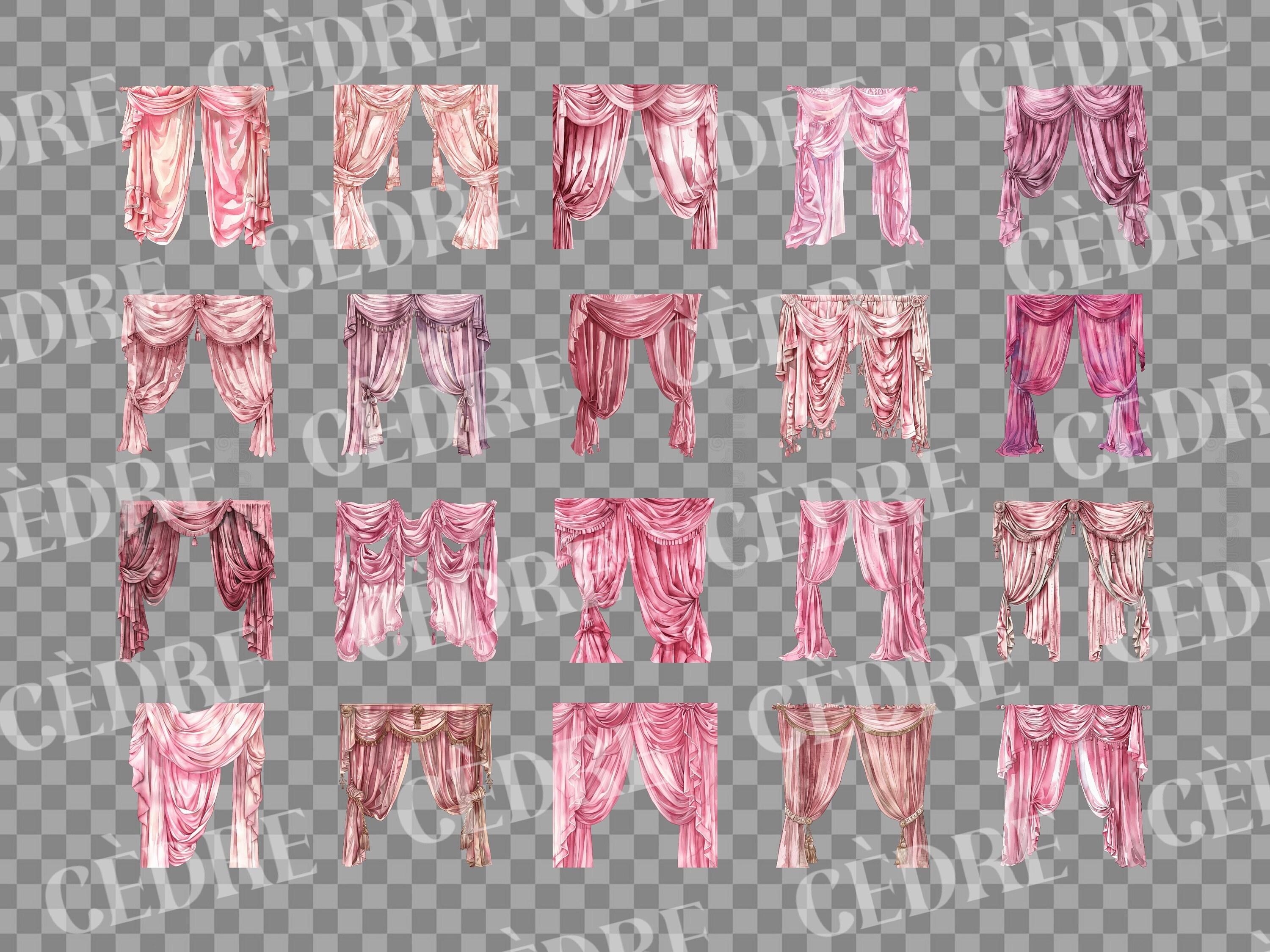 Watercolor Pink Drapes Clipart, Window Drape Clipart, Card Making ...
