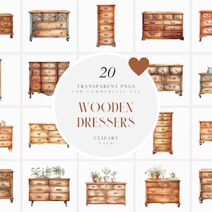 Watercolor Wooden Dresser Clipart, Old Dressers Clipart, Vintage Clothing Dresser Clipart, Bedroom Dresser, Transparent PNG, Commercial Use