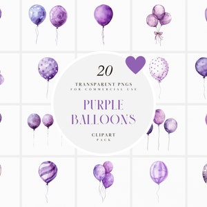 Aquarell lila Ballon Clipart, lila Ballons Clipart, Geburtstagsfeier, Kartenherstellung, Einladung, transparente PNG Grafik, kommerzielle Nutzung