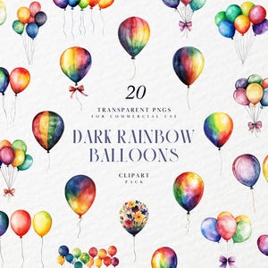 Akwarela Ciemna Tęczowa Balonowa Clipart, Kolorowe Balony, Tworzenie Kartek Na Imprezę Urodzinową, Przezroczysta Grafika PNG, Wykorzystanie Komercyjne