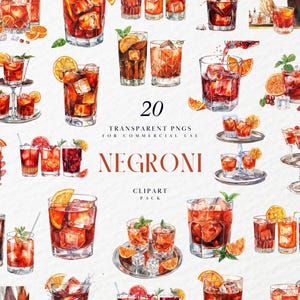 Aquarell Negroni Cocktail Clipart, alkoholisches Mischgetränk, Hochzeitsbarkarte, Aperitif, Pub, Campari Transparente PNG Grafik, kommerzielle Nutzung