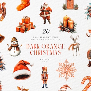 Aquarell Dunkel Orange Weihnachten Elemente Clipart, Kartenherstellung, Papiermodelle, Junk Journal, Scrapbooking, Transparente PNG, Kommerzielle Nutzung