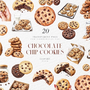 Aquarell Schokoladenkekse Clipart, Chocolate Chip Cookie Clipart, Keksglas Dessert Backen Clipart, PNG-Format für kommerzielle Nutzung