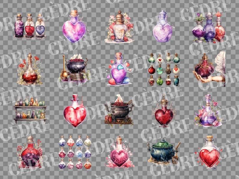 Watercolor Love Potion Bottle Clipart, Valentine Magic Potion Clipart ...