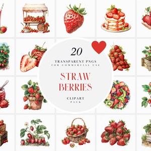 Aquarelle fraise Clipart, Clipart aquarelle de fraises, sablé aux fraises, fraise ferme des cliparts, Format PNG pour un usage commercial