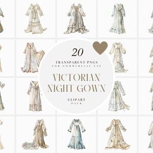 Clipart di camicia da notte vittoriana ad acquerello, costume antico da notte, abito da cameriera, moda vittoriana femminile, PNG trasparente, uso commerciale